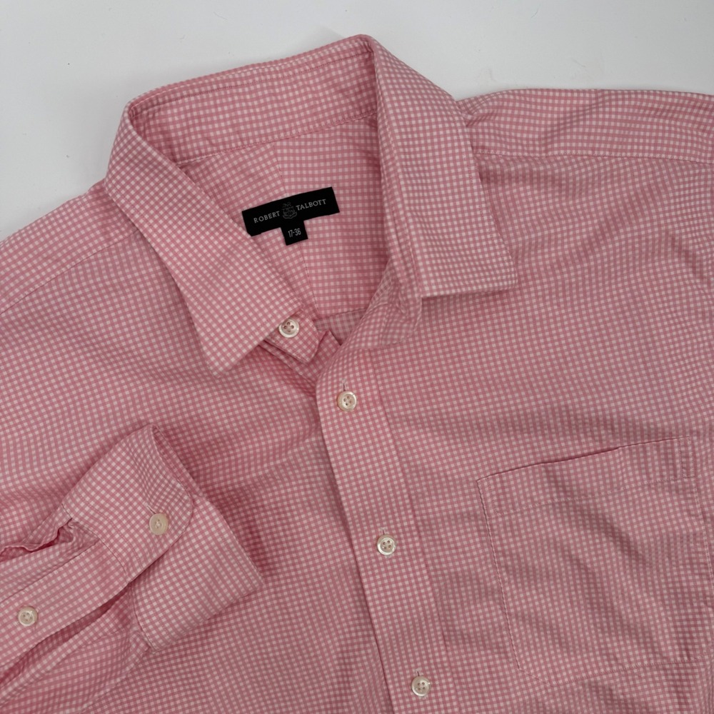 Robert Talbott Dress Shirt Mens 17-36 Pink Gingham Checkered Long‎ Sleeve